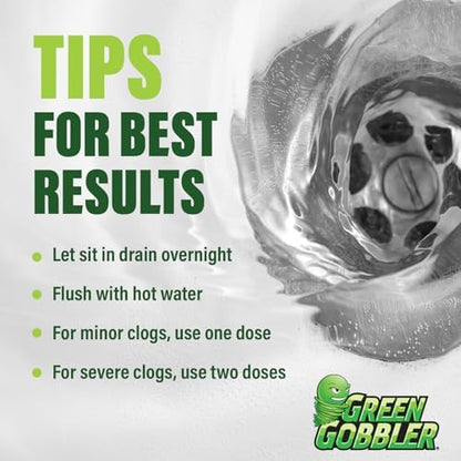 Green Gobbler Liquid Hair Drain Clog Remover & Cleaner, For Toilets, Sinks, Tubs - Septic Safe, 2 Pack