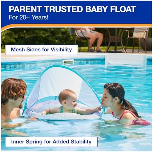 SwimWays Baby Spring Float with Adjustable Canopy and UPF Sun Protection, Blue Lobster