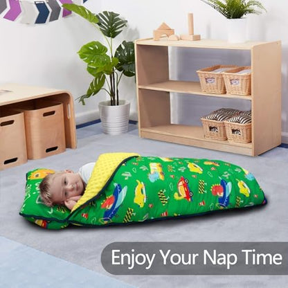 Primlect Thickened Toddler Nap Mat with Removable Pillow and Minky Blanket, Extra Large 55''x35'' Sleeping Bag, Washable, Roll up, Perfect for Daycare, Preschool, Kindergarten, Boys and Girls Dinoaur