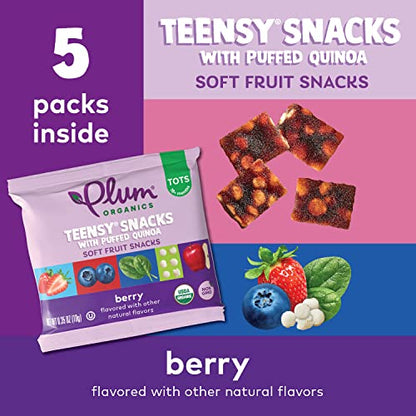 Plum Organics Teensy Snacks Soft Fruit Snacks - Berry with Puffed Quinoa - 0.35 oz Bags (Pack of 40) - Organic Toddler Food Fruit Snacks
