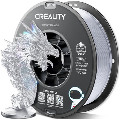 Official Creality PETG 3D Printer Filament 1.75mm 1KG (2.2lbs), High Precision Strong Toughness, Odorless Better Flow, Moistureproof 3D Printing CR Ender Filament, Transparent