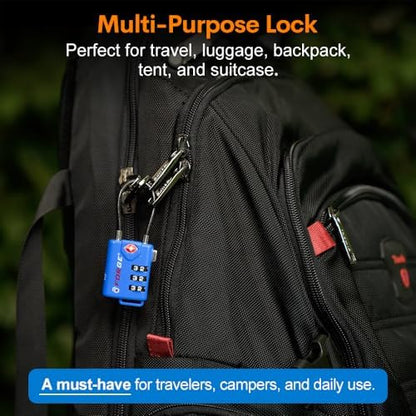 Bright Colors, TSA Approved Luggage Locks 4 Pack, Re-settable Combination with Alloy Body, Blue 4 Locks.