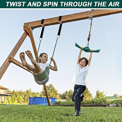 Swing Spins Set: 360° Handle Twist-Spin Flips Toy - Slackline Attachments Activate Play Powers - Accessories for Kids' Playground and Backyard Fun, Green
