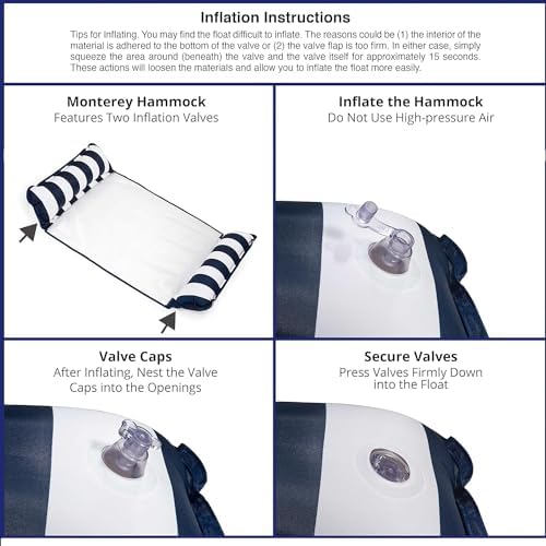 Aqua 4-in-1 Monterey Hammock Pool Float & Water Hammocks, 1-2-3-4 Multipacks – Multiple Colors/Styles – for Adults and Kids Floating