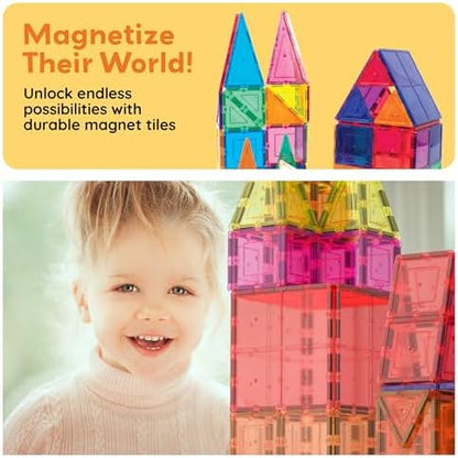 PicassoTiles 60 Piece Set 60pcs Magnet Building Tiles Clear Magnetic 3D Blocks Construction Playboards - Creativity beyond Imagination, Inspirational, Recreational, Educational, Conventional