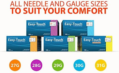 Easy Touch U-100 Insulin Syringe with Needle, 29G 1cc 1/2-Inch (12.7mm), Box of 100