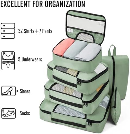 Veken 8 Set Packing Cubes for Travel Essentials, Suitcase Organizer Bags in 4 Sizes, Carry-On Luggage Accessories with Large Laundry & Hanging Toiletry Bag, Must-Have for Airplane, Road Trip & Camping