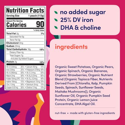 Cerebelly Baby Food Pouches – Organic Dairy Free Smoothies for Toddlers | No Added Sugar, Fiber, Non-GMO | Baby Smoothie Pouches | 4 Ounce BPA-Free Pouch | Spinach Strawberry | 12 Count
