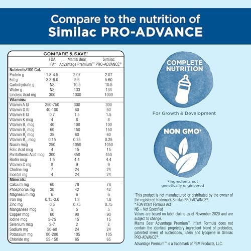 Amazon Brand - Mama Bear Advantage Premium Baby Formula Powder, 2'-FL HMO, LNnT HMOs for Immune Support, Non-GMO, 34 oz (Pack of 1)