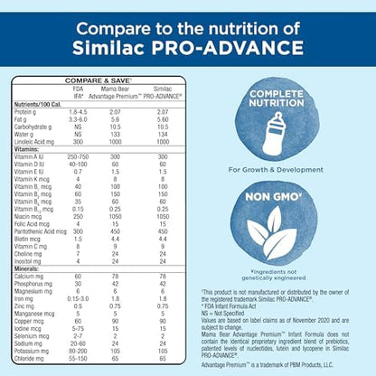Amazon Brand - Mama Bear Advantage Premium Baby Formula Powder, 2'-FL HMO, LNnT HMOs for Immune Support, Non-GMO, 34 oz (Pack of 1)