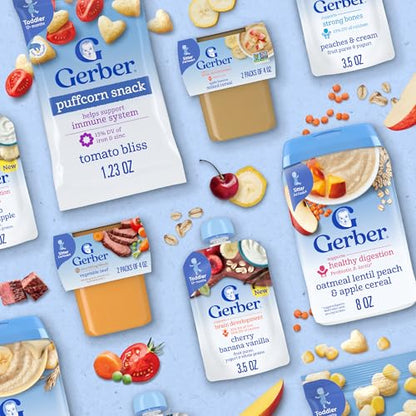 Gerber Toddler Snacks, Snacks for Kids, Kernel Free, Heart Shaped Puffcorn Snack, Tomato Bliss Flavor, Zinc and Iron Helps Support Immune System, 7-Pack