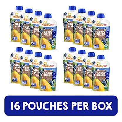 Happy Tot Organics Stage 4 Baby Food Pouches, Gluten Free, Vegan Snack, Fiber & Protein Fruit & Veggie Puree, Pears, Blueberries & Spinach, 4 Ounce (Pack of 16)