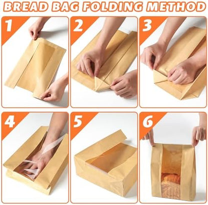 200 Pcs Bread Bags for Homemade Bread, Sourdough Paper Bags With Window, 50% Thicker 13.7x8.2x3.7in, A Large Bakery Bag Used for Storage Sourdough & Snacks, 210 Cute Sealing Stickers With Ties