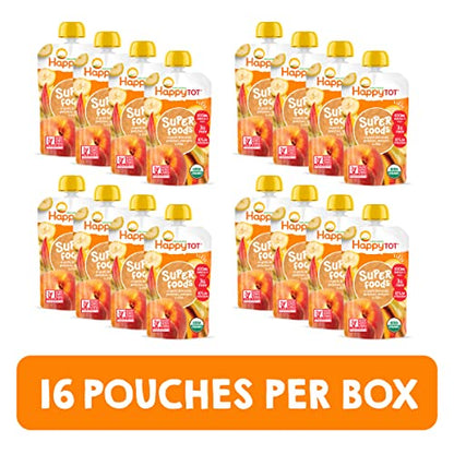 Happy Tot Organics Stage 4 Baby Food Pouches, Gluten Free, Vegan Snack, SuperFoods Fruit & Veggie Puree, Bananas, Peaches, Mangos & Chia, 4.22 Ounce (Pack of 16)