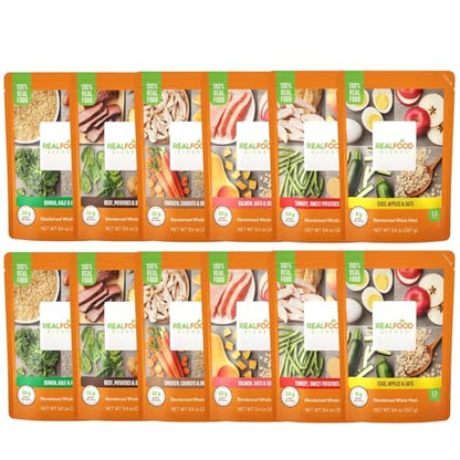 Real Food Blends Variety Pack - Pureed Food Meals for Tube Feeding with Protein, Vegetables & Fruits - 320–340 Calories Per Pouch for Lunch & Dinner - 9.4 oz (Pack of 12)
