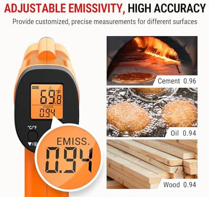 ThermoPro TP30 Infrared Thermometer Gun, Laser Thermometer for Cooking, Pizza Oven, Griddle, Engine, HVAC, Laser Temperature Gun with Adjustable Emissivity & Max Measure -58°F ~1022°F (Not for Human)