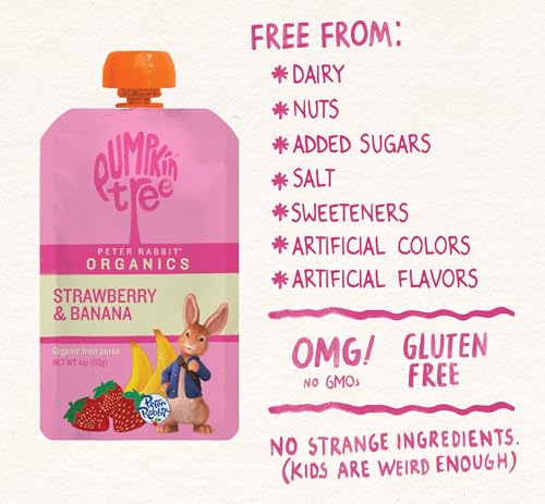 Pumpkin Tree Peter Rabbit Organics Strawberry and Banana Pure Fruit Snack, 4 Ounce (Pack of 36)