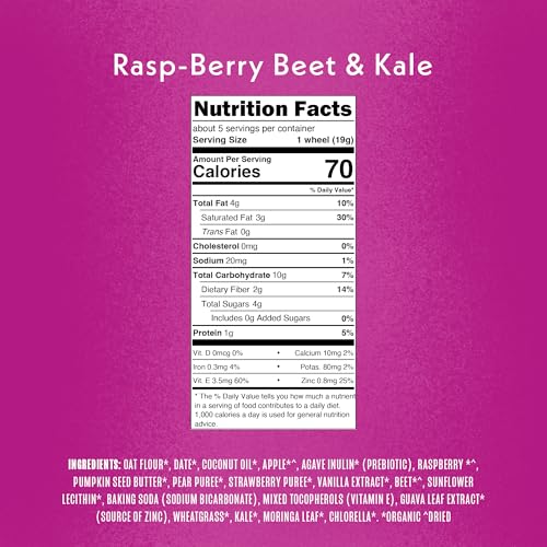 Once Upon A Farm Smart Wheels Organic Toddler Soft-Baked Bar, Rasp-Berry Beet & Kale, No Added Sugar, Kosher, USDA Certified Organic, Non-GMO, 3.35 Ounce (Pack of 8)