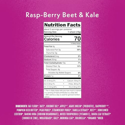 Once Upon A Farm Smart Wheels Organic Toddler Soft-Baked Bar, Rasp-Berry Beet & Kale, No Added Sugar, Kosher, USDA Certified Organic, Non-GMO, 3.35 Ounce (Pack of 8)