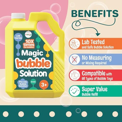64 oz Iridescent Bubble Solution Refill | Non-Toxic Pre-Mix Bubble Refill Solution No Mixing or Measuring Required | Bubbles for Kids | Bubbles Bulk | Bubble Machine Solution | Giant Bubble Solution