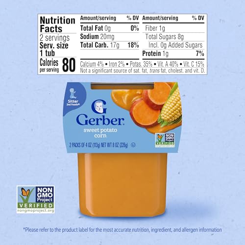 Gerber 2nd Foods Sweet Potatoes & Corn, 4 Ounce Tubs, 2 Count (Pack of 8)