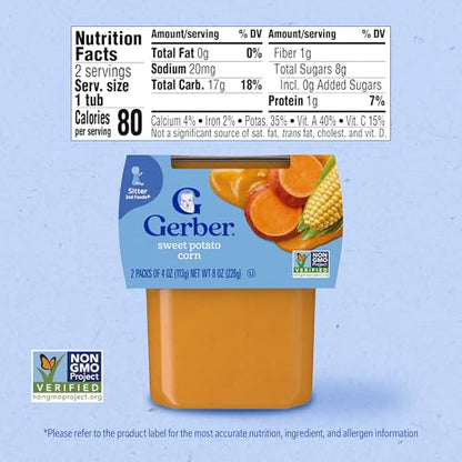 Gerber 2nd Foods Sweet Potatoes & Corn, 4 Ounce Tubs, 2 Count (Pack of 8)