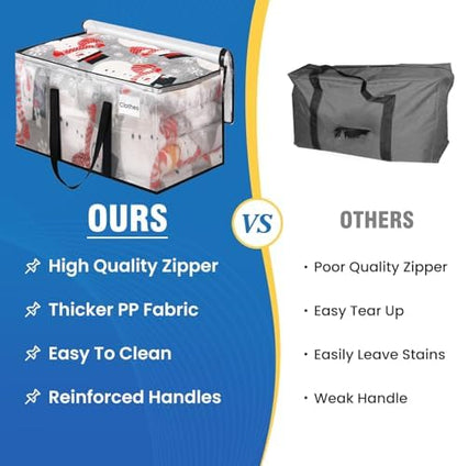 Clear Heavy Duty Extra Large Moving Supplies Storage Bags with Reinforced Handle and Double Zipper, Alternative to Moving Box (8 Packs)