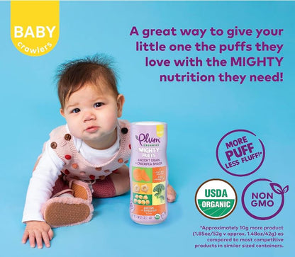 Plum Organics Mighty Puffs Organic Baby Food - Two Flavor Variety Pack - 1.85 oz Canister (Pack of 6) - Ancient Grains and Chickpea Snacks