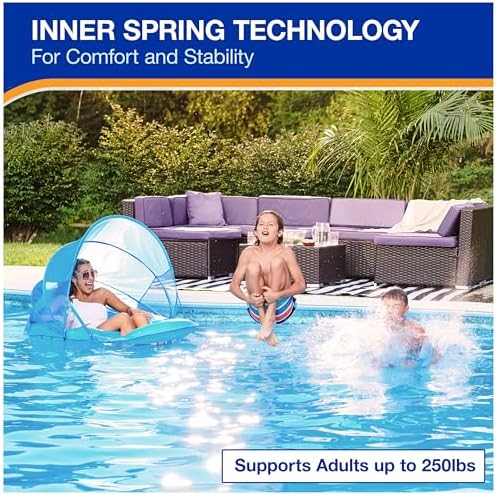 SwimWays Spring Float Premium Recliner with Canopy Pool Lounger, Inflatable Pool Floats Adult with Fast Inflation for Ages 15 & Up, Sky Blue