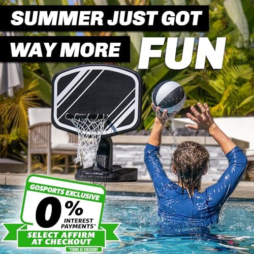GoSports Splash Hoop PRO Swimming Pool Basketball Game - Includes Poolside Water Basketball Hoop, 2 Balls and Pump - Black