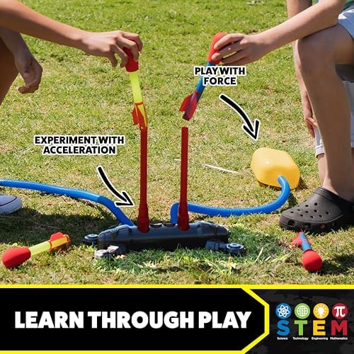 Stomp Rocket Original Dueling Rocket Launcher for Kids, 4 Rockets - Fun Backyard & Outdoor Kids Toys Gifts for Boys & Girls - Toy Foam Blaster Set Soars 200ft - Multi-Player Launcher Stand