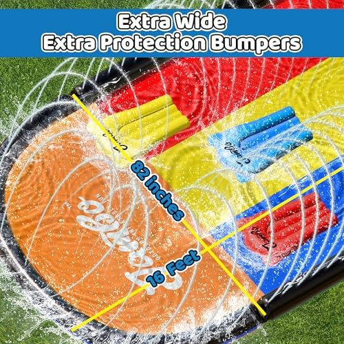 JAMBO Premium Triple Water Slide and 3 Bodyboards, Updated Model Slip Splash and Slide Heavy Duty Water Slides- 3-Way Sprinkler System, Splash Mat Pad, Backyard Outdoor Water Toys n Slides for Kids
