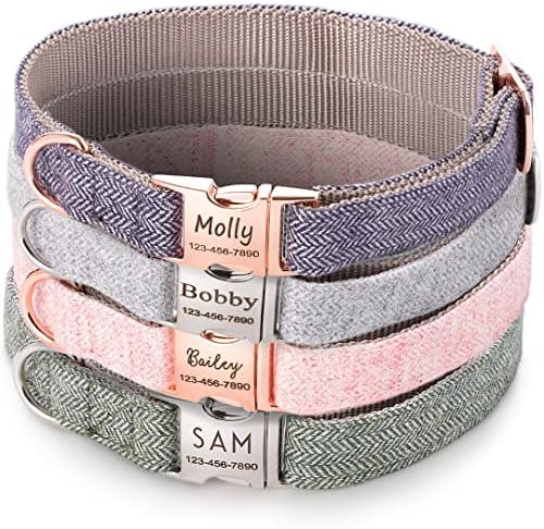 Personalized Dog Collar, Custom Pet Name and Contact Info Engraved, Adjustable Cotton Collar for Small Dogs, Cats, and Puppies with Safety Buckle – ACL