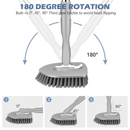 SetSail Floor Scrub Brush, 3-In-1 Tile Tub Floor Scrubber with 52-inch Adjustable Long Handle Shower Cleaner Brush and 4 Detachable Replacement Brush Heads for Cleaning Bathroom Kitchen Tub Tile, Grey