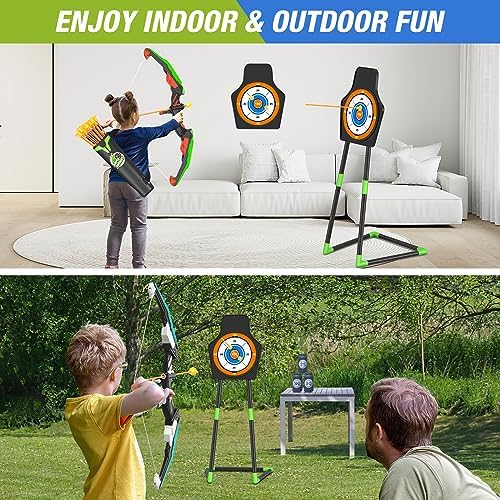 2 Pack Bow and Arrow for Kids, LED Light Up Archery Set with 24 Suction Cup Arrows, 1 Standing Target, 6 Score Targets & 2 Quiver, Indoor Outdoor Sport Gifts for Boys Girls Ages 4-8