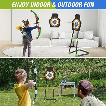 2 Pack Bow and Arrow for Kids, LED Light Up Archery Set with 24 Suction Cup Arrows, 1 Standing Target, 6 Score Targets & 2 Quiver, Indoor Outdoor Sport Gifts for Boys Girls Ages 4-8