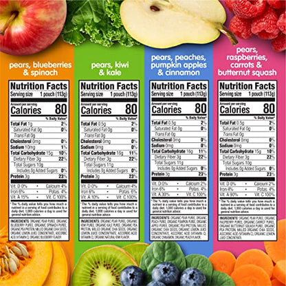 Happy Tot Organics Super Bellies Stage 4, Organics Banana, Carrot and Strawberry (Pack of 16) & Stage 4 Fiber & Protein 4 Flavor Variety Pack (Pack of 16)