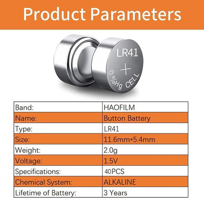 HAOFILM LR41 AG3 392 384 192 Advanced Alkaline Battery, 1.5V Round Coin Cell Battery (Pack of 200