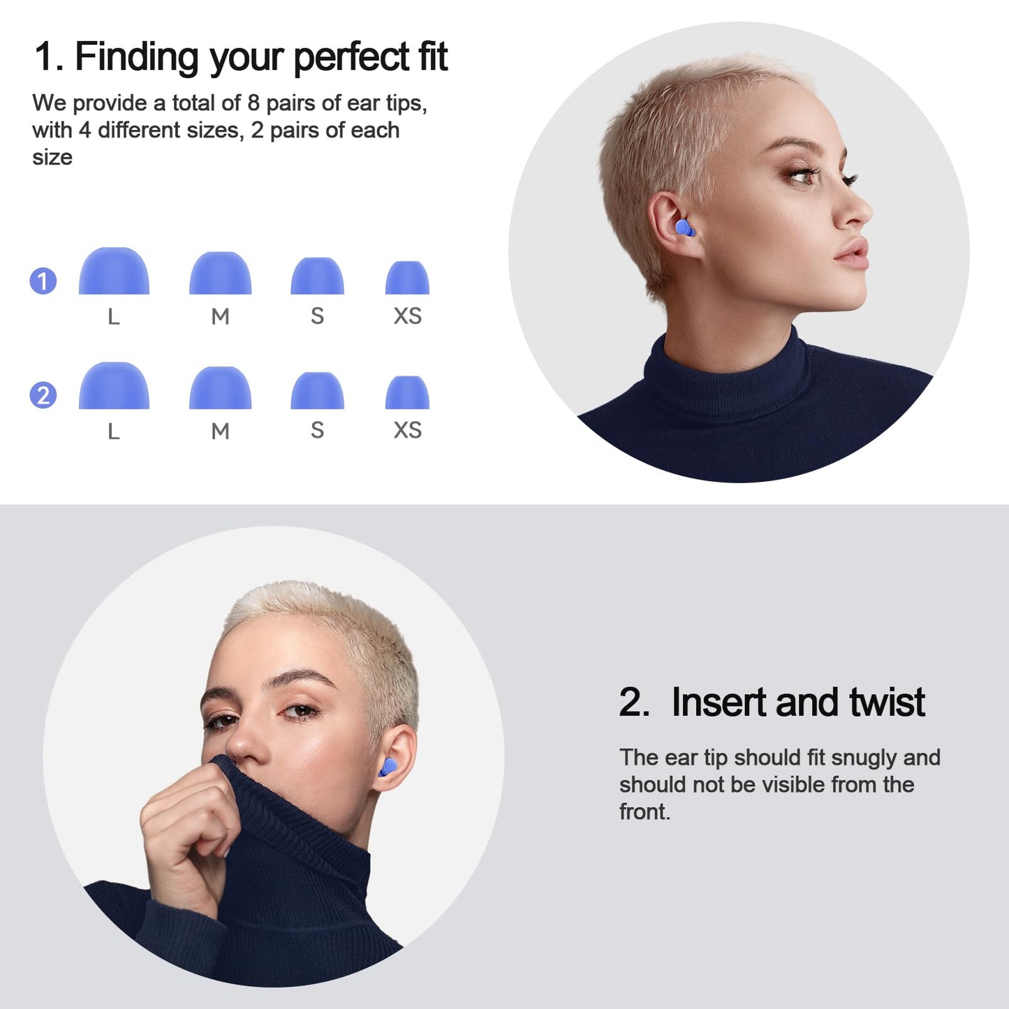 45dB Earplugs for Sleeping,Noise Cancelling Ear Plugs with 8 Pairs Ear Tips, Reusable Hearing Protection Noise Reduction Earplugs Suitable for Concerts,Travel,Work Fit Blue