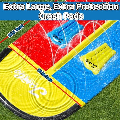 JAMBO 22.5ft Double Lane Slip Splash and Slide with 2 Bodyboards with Built in Sprinkler for Backyard Outdoor Water Fun for Kids