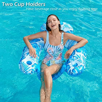 Jasonwell Inflatable Pool Float Chair - 2 Pack Pool Floaties Chair Floats Loungers for Swimming Pools Floating Lounger with Cup Holders Toy Party Floaties for Adults L