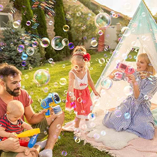 EagleStone 2 Pack Bubble Gun Machine for Kids, Automatic Light Up Bubble Blower with 4 Bottles 10 Bags Refill Solution, Bubble Guns Blaster for Toddlers, Outdoor Toys Gifts, Wedding Easter Party Favor