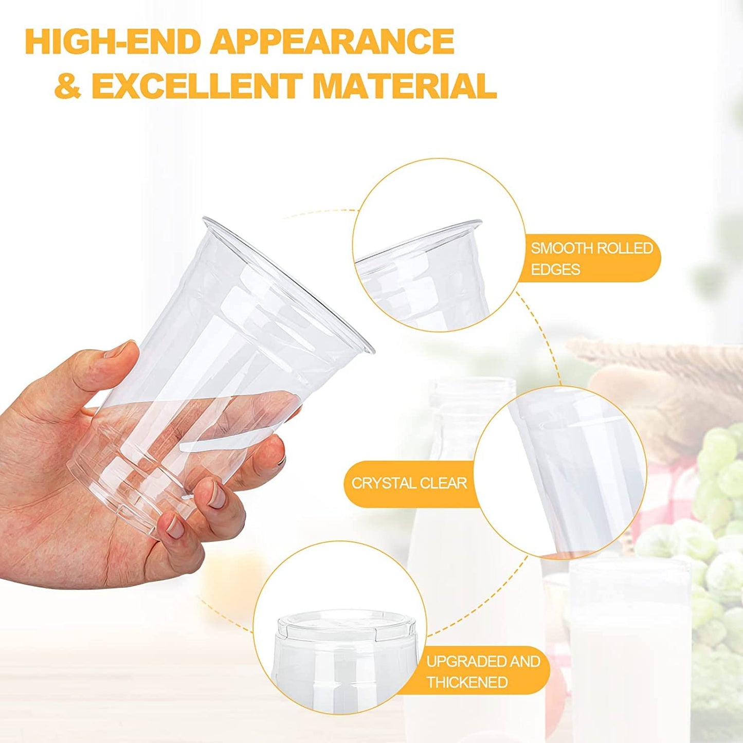 TashiBox plastic cups [24 oz 100cups],Clear Crystal disposable plastic cups,smoothie cups