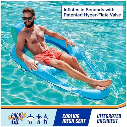 SwimWays Spring Float Premium XL Recliner Chair, Inflatable Pool Floats Adult with Fast Inflation, 25% Larger Than Recliner, Supports Up to 300 lbs