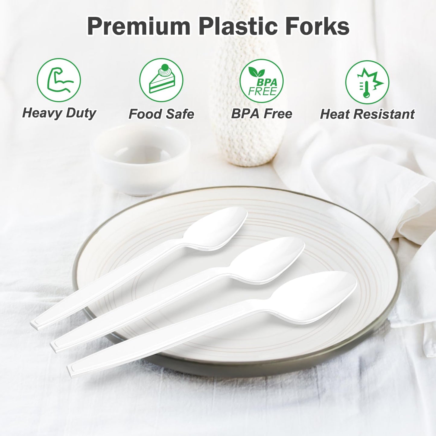 Dealusy 360 Count White Plastic Spoons Disposable, BPA-Free, Heat Resistant, Solid and Durable Disposable Spoons Heavy Duty Bulk, Premium Spoons plastic disposable for Party Supply