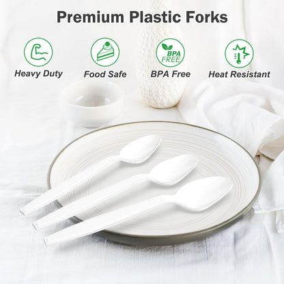 Dealusy 360 Count White Plastic Spoons Disposable, BPA-Free, Heat Resistant, Solid and Durable Disposable Spoons Heavy Duty Bulk, Premium Spoons plastic disposable for Party Supply
