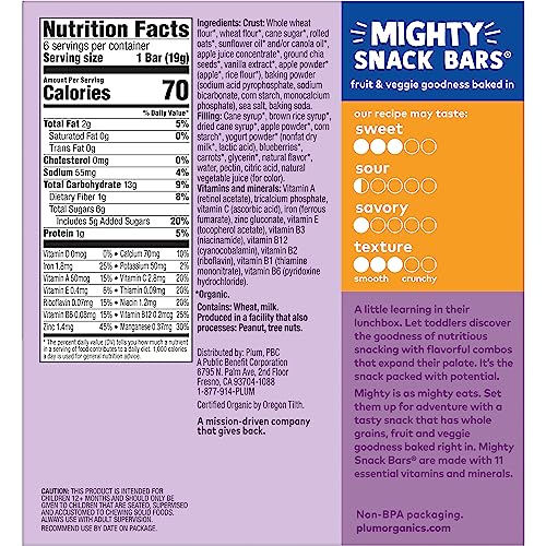 Plum Organics Mighty Snack Bars Variety Pack - Blueberry and Strawberry - 0.67 oz Bars (Pack of 48) - Organic Fruit and Vegetable Toddler Food Snack Bars