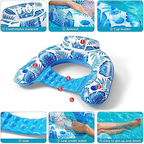 Jasonwell Inflatable Pool Float Chair - Pool Floaties Chair Floats Loungers for Swimming Pools Floating Lounger with Cup Holders Toy Party Floaties for Adults L