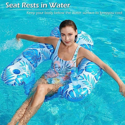 Jasonwell Inflatable Pool Float Chair - Pool Floaties Chair Floats Loungers for Swimming Pools Floating Lounger with Cup Holders Toy Party Floaties for Adults L