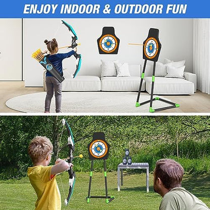 Bow and Arrow for Kids, LED Light Up Archery Set with 12 Suction Cup Arrows, 1 Standing Target, 3 Score Targets & 1 Quiver, Indoor Outdoor Sport Gifts for Boys Girls Ages 4-12, Blue